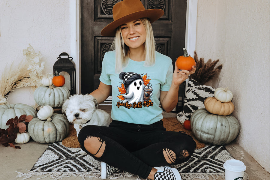 SPOOKY FALL VIBES GHOST FULL COLOR PRINTED APPAREL 346