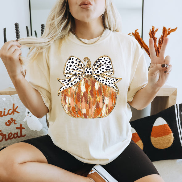 SPOTTED BOW PUMPKIN FULL COLOR PRINT