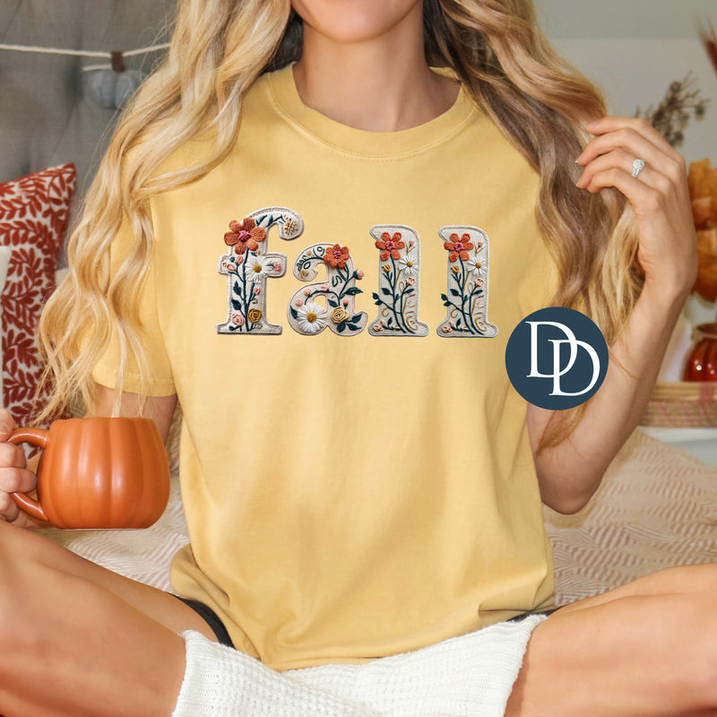 FALL FLOWERS FAUX EMBROIDERY FULL COLOR PRINT