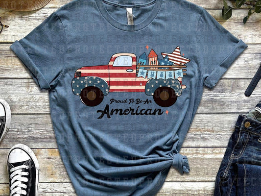 PROUD TO BE AN AMERICAN TRUCK FULL COLOR PRINTED APPAREL E19