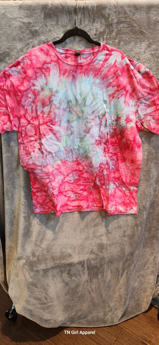 3XL RTS PINK/BLUE GREEN TIE DYE GILDAN SOFTSTYLE T-SHIRT