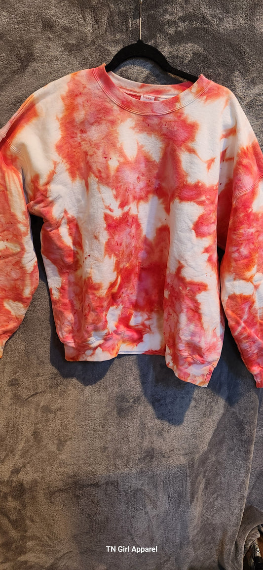 XL RTS PINK/WHITE TIE DYE CREW SWEATSHIRT