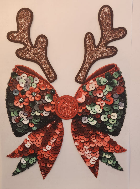 FAUX SEQUIN REINDEER BOW 757