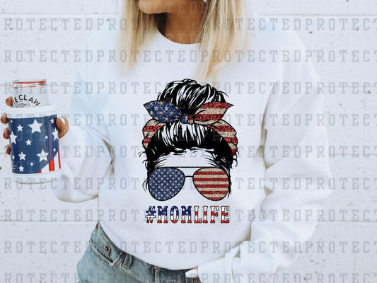 PATRIOTIC #MOMLIFE MESSY BUN FULL COLOR PRINTED APPAREL K31