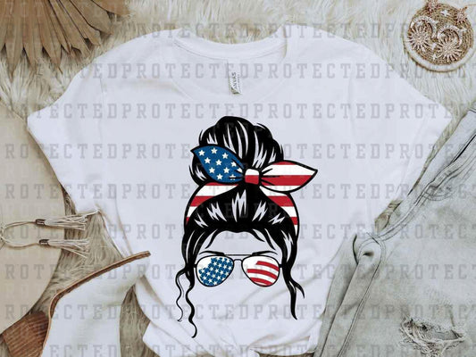 PATRIOTIC MESSY BUN FULL COLOR PRINTED APPAREL