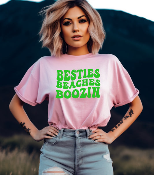 BESTIES BEACHES BOOZIN LIME INK PRINTED APPAREL G17