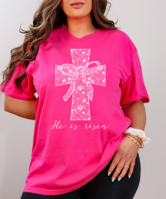 HE IS RISEN LACE CROSS SINGLE COLOR TRANSFER H7