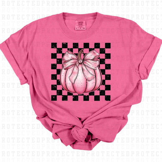 BLACK CHECKERED PINK PUMPKIN DISTRESSED FULL COLOR PRINTED APPAREL 85