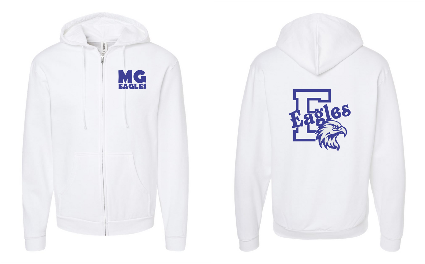 E WHITE GILDAN FULL ZIP SWEATSHIRT