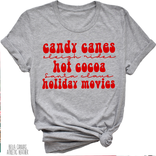 CANDY CANES HOT COCOA HOLIDAY MOVIES PRINTED APPAREL G20