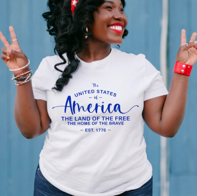 AMERICA LAND OF THE FREE PRINTED APPAREL D13