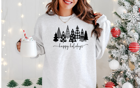 HAPPY HOLIDAY PENCIL TREES SINGLE COLOR PRINT K1