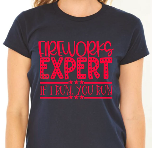 FIREWORKS EXPERT I RUN YOU RUN RED PRINTED APPAREL H10