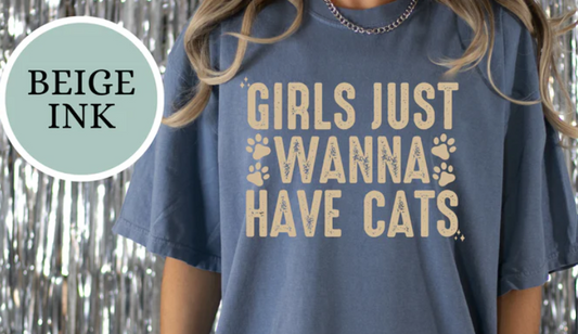 GIRLS JUST WANNA HAVE CATS PRINTED APPAREL J12