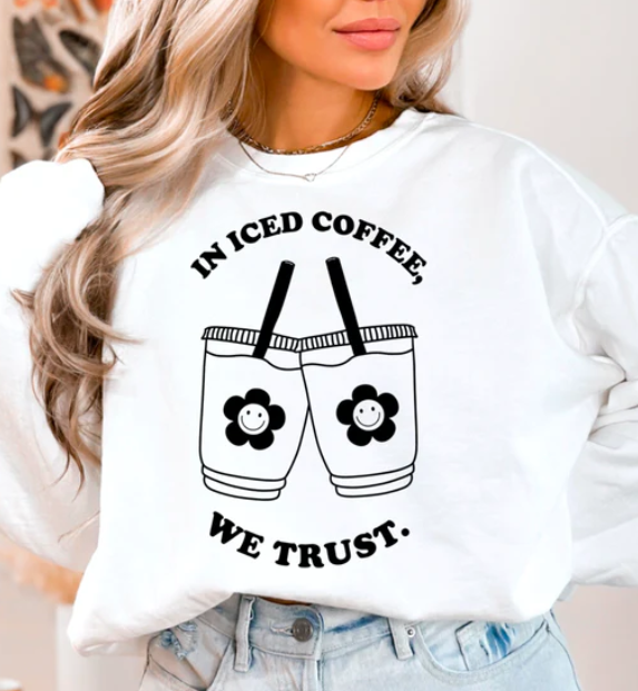 IN ICED COFFEE WE TRUST BLACK PRINTED APPAREL G12