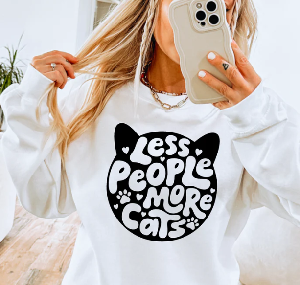 LESS PEOPLE MORE CATS PRINTED APPAREL I25