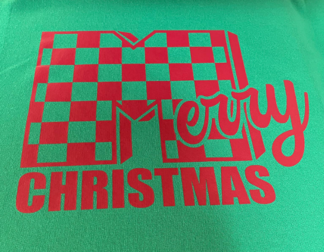 MERRY CHRISTMAS CHECKER SCREEN PRINT TRANSFER D3