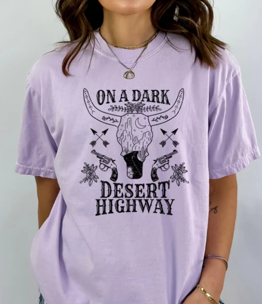 ON A DARK DESERT HIGHWAY SCREEN PRINT TRANSFER D29