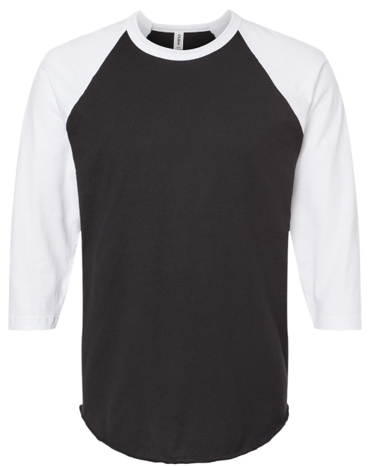 XL BLACK AND WHITE RAGLAN TULTEX