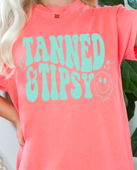 TANNED & TIPSY *WHITE PRINT* PRINTED APPAREL G12