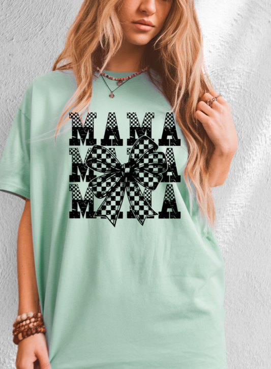 MAMA CHECKERED BOW SINGLE COLOR PRINT WHOLESALE
