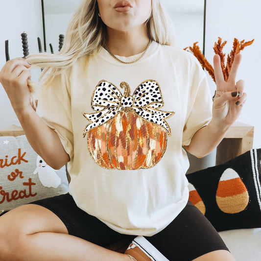 SPOTTED BOW PUMPKIN FULL COLOR PRINT