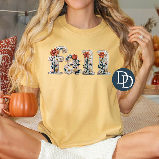 FALL FLOWERS FAUX EMBROIDERY FULL COLOR PRINT