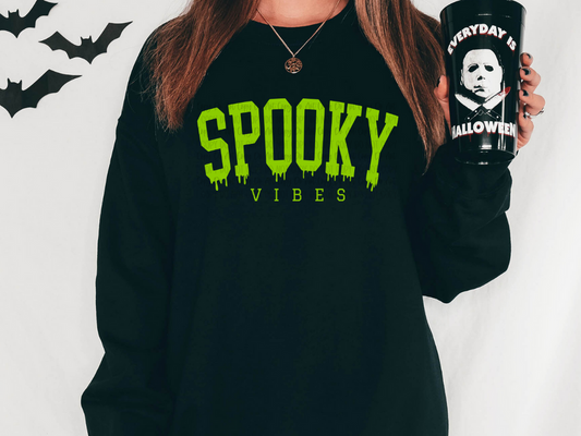 SPOOKY VIBES GREEN INK PRINTED APPAREL L10